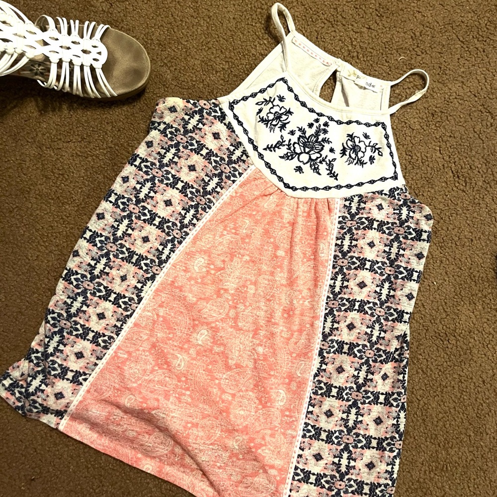 Pink and blue patterned tank top